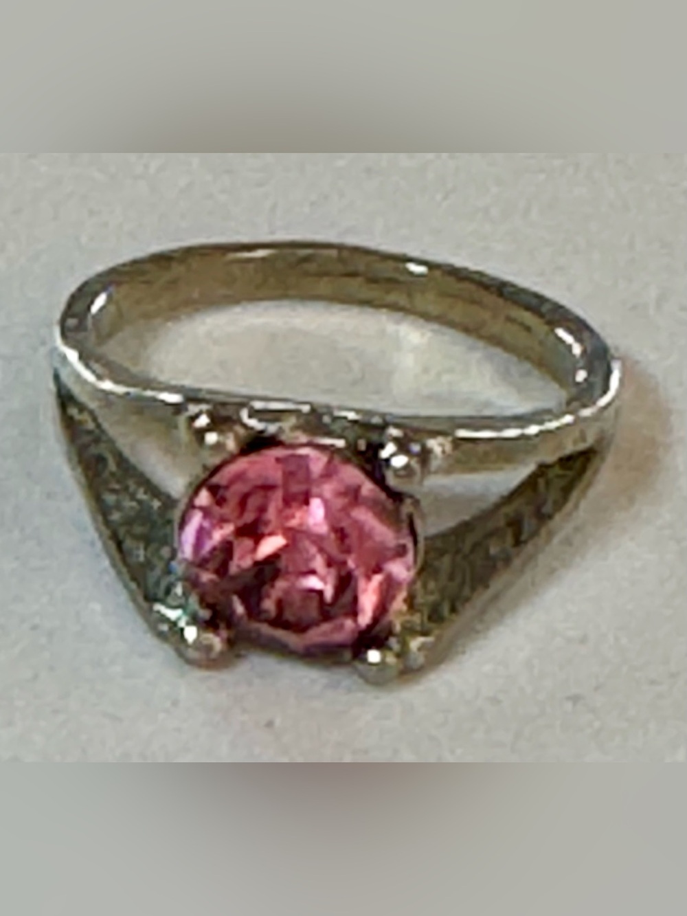 Vintage Pink Stone Silver Solitaire Ring